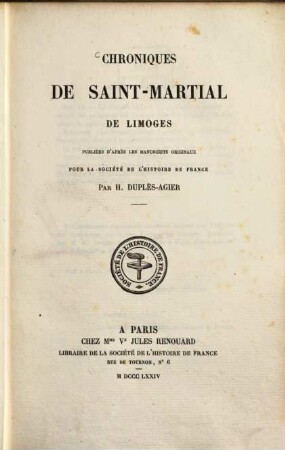 Chroniques de Saint-Martial de Limoges : publ. d'après les ms. orig.