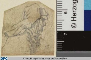 Weiblicher Kopf im Profil mit Haube