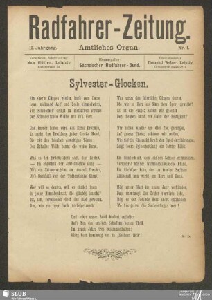 Radfahrer-Zeitung : illustrierte Fachzeitschrift für den Radfahrsport : amtliches Organ des Sächsischen Radfahrer-Bundes