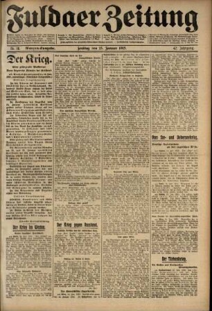 Erste Ausgabe vom Freitag, den 15. Januar 1915.