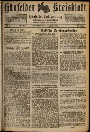 Erste Ausgabe vom Donnerstag, den 10. Januar 1929.