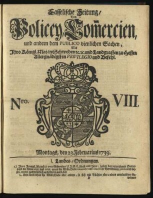 Nro. VIII, Montags, den 23. Februarius 1739