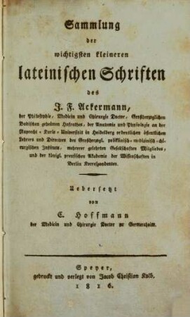 Sammlung der wichtigsten kleinen lateinischen Schriften