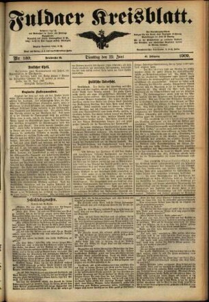 Ausgabe vom Dienstag, den 22. Juni 1909.