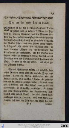 Von der Art einen Arzt zu bilden.