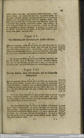 Caput LXI. Von den Hütten, deren Gerechtigkeit und der Gewercken Obliegenheit
