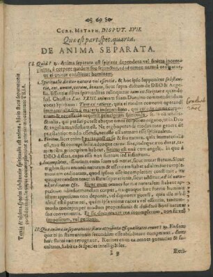 Curs. Metaph. Disput. XVII. Quae est part. spec. quarta. De Anima Separata.