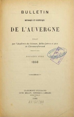 Bulletin historique et scientifique de l'Auvergne. 1898
