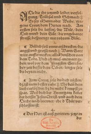 ALle die jhr jetzund leidet/ verfol=||gung/ Trübsal vnd Schmach :|: ||