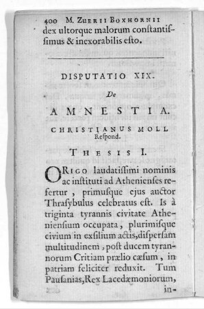 Disputatio XIX. De Amnestia. Christianus Moll Respond.