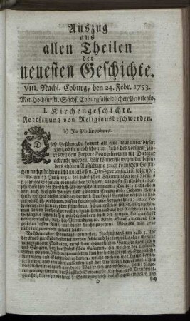 VIII. Nachlese. Coburg, den 24. Febr. 1753.