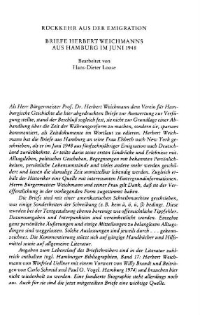 Rückkehr aus der Emigration : Briefe Herbert Weichmanns aus Hamburg im Juni 1948