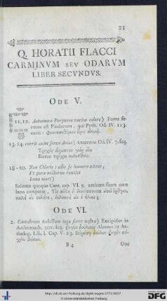 Q. Horatii Flacci Carminum Seu Odarum Liber Secundus.