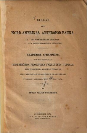 Bidrag till Nord-Amerikas arthropod-fauna : akademisk afhandling