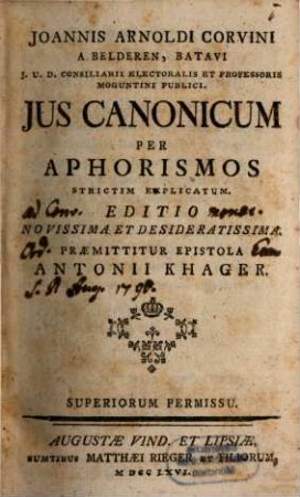 Ius canonicum per Aphorismos explicatum