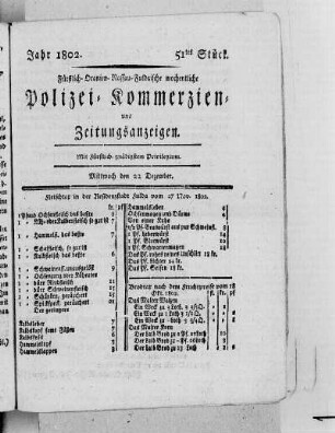 51tes Stück, Ausgabe vom 22. Dezember 1802