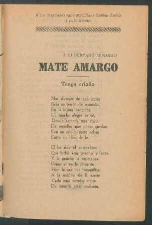 Mate amargo : tango criollo