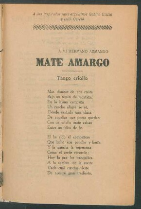Mate amargo : tango criollo