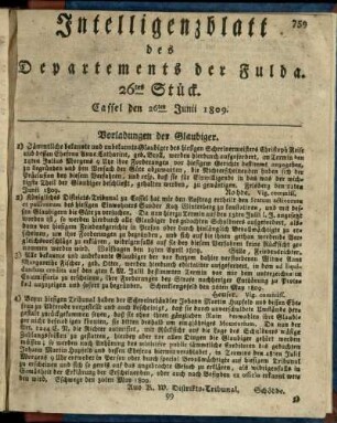 26tes Stueck, den 26ten Junii 1809
