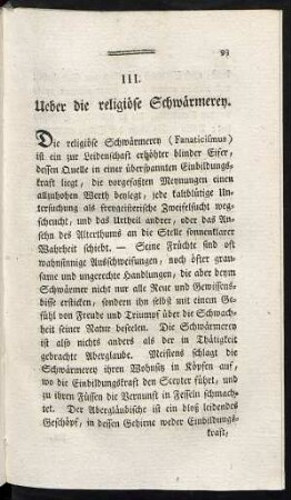 III. Ueber die religiöse Schwärmerey.