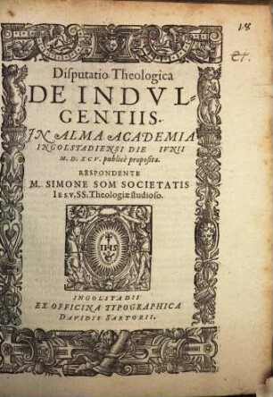 Disputatio Theologica De Indvlgentiis