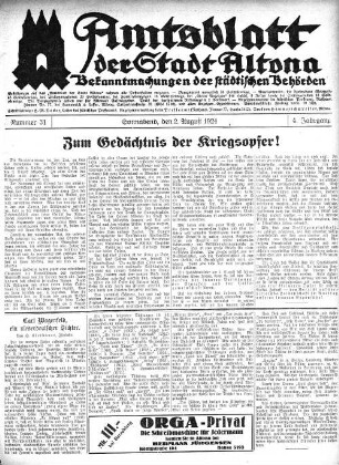Nummer 31 : Sonnabend, den 2. August 1924
