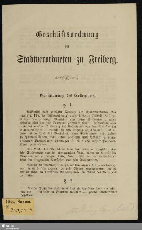 Geschäftsordnung der Stadtverordneten zu Freiberg