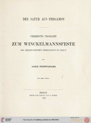 Band 40: Programm zum Winckelmannsfeste der Archäologischen Gesellschaft zu Berlin: Der Satyr aus Pergamon