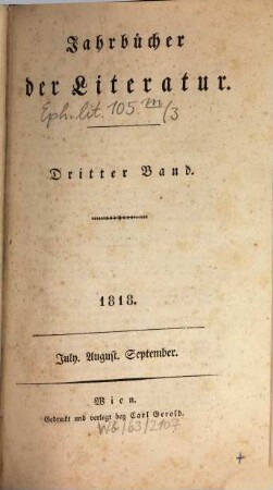 Jahrbücher der Literatur. 3. 1818
