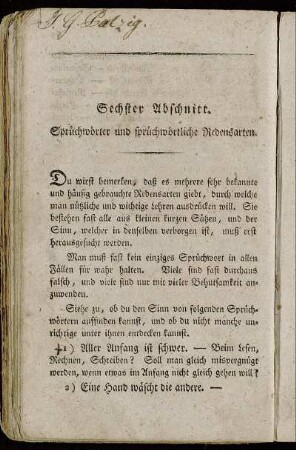 Sechster Abschnitt. Sprüchwörter und sprüchwörtliche Redensarten.