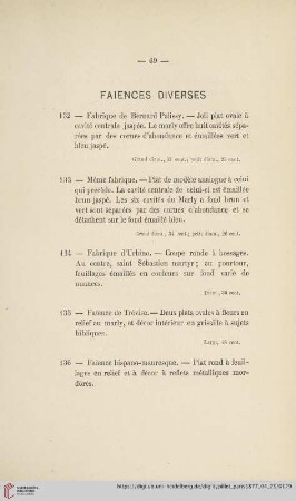 Faiences Diverses (Nr. 132 - 139)