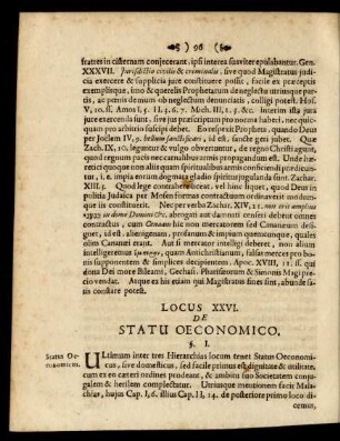 Locus XXVI. De Statu Oeconomico