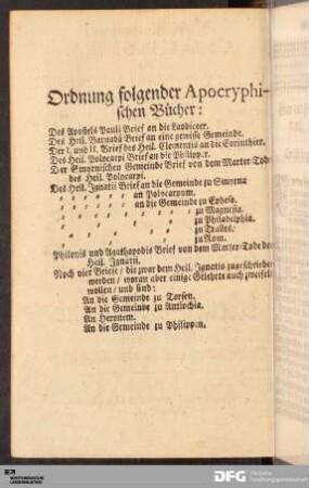 Ordnung folgender Apocryphischen Bücher
