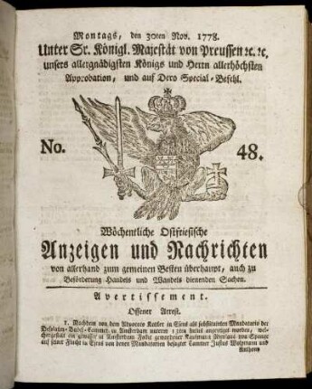 No. 48. Montags, den 30ten Nov. 1778.