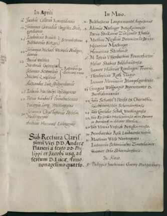 Sommerhalbjahr 1594. Rektorat Andreas Planer