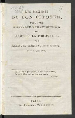 Les Maximes Du Bon Citoyen : Discours Prononcé Dans La Promotion Publique Des Docteurs En Philosophie