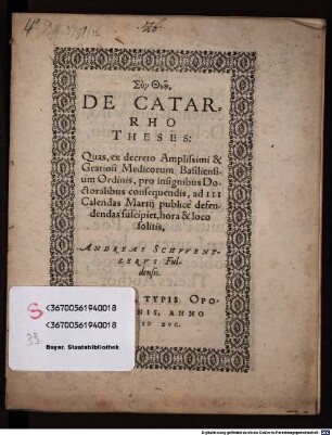Syn Theō, DE CATARRHO THESES
