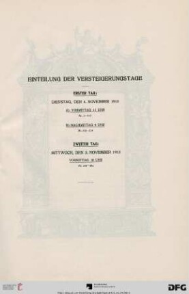Einteilung der Versteigerungstag