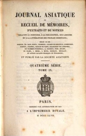 Journal asiatique : périodique semestriel. 9. 1847