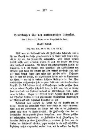 Bemerkungen über den mathematischen Unterricht : vierter Artikel