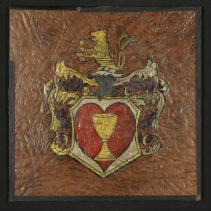Gerahmtes Wappen der Familie Liesching auf Leder