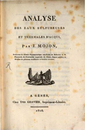 Analyse des Eaux ... d'acqui