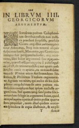 In Librum IIII. Georgicorum Argumentum.