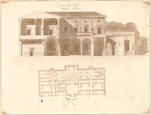 ohne Verfasserangabe; Unidentifizierte Gebäude - Ansicht, Senatorenpalais; Grundriss, Palais