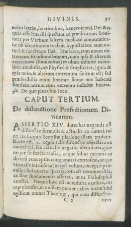 Caput Tertium. De distinctione Perfectionum Divinarum.