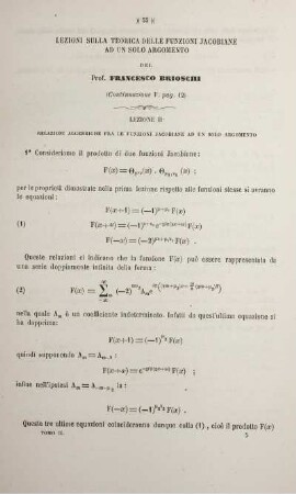 Lezioni sulla teoria delle funzioni jacobiane ad un solo argomento.