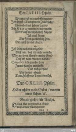 Der CXLIII. Psalm. HErr erhöre mein Gebet, vernim mein flehen, [et]c.