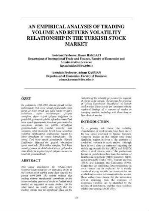 An Empirical Analysis Of Trading Volume And Return Volatility Relationship In The Turkish Stock Market