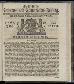 49tes Stueck, Montag den 5ten December. 1768
