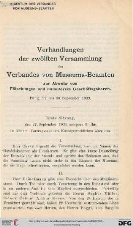 12: Verhandlungen der ... Versammlung des Verbandes von Museums-Beamten zur Abwehr von Fälschungen und Unlauterem Geschäftsgebaren